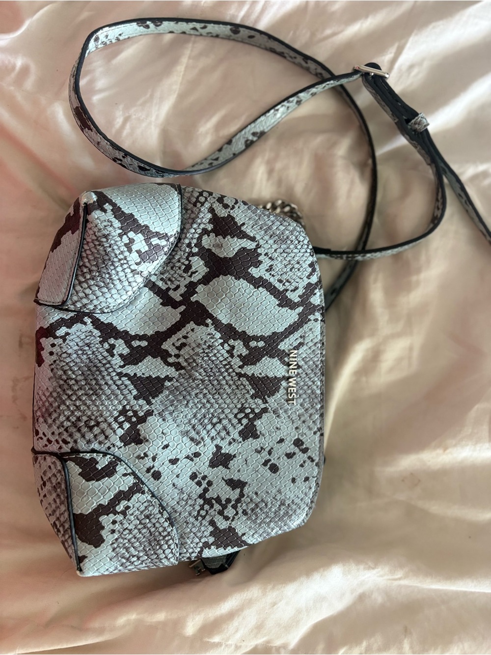 Nine West Snake-Print Crossbody in Light Blue and Black